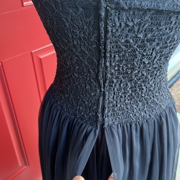 Vintage Lace Chiffon Black Strapless Dress Sz7-8 - Picture 11 of 13